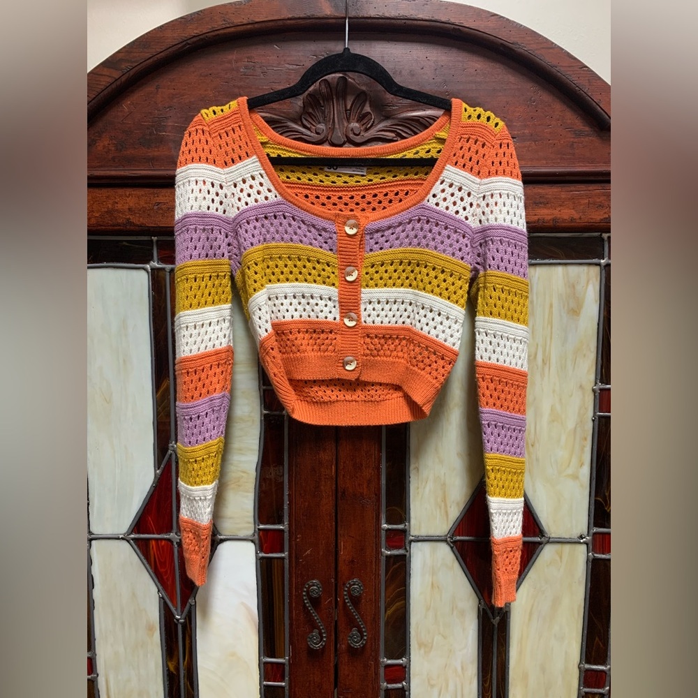 SO Multicolor Striped Crochet Cardigan